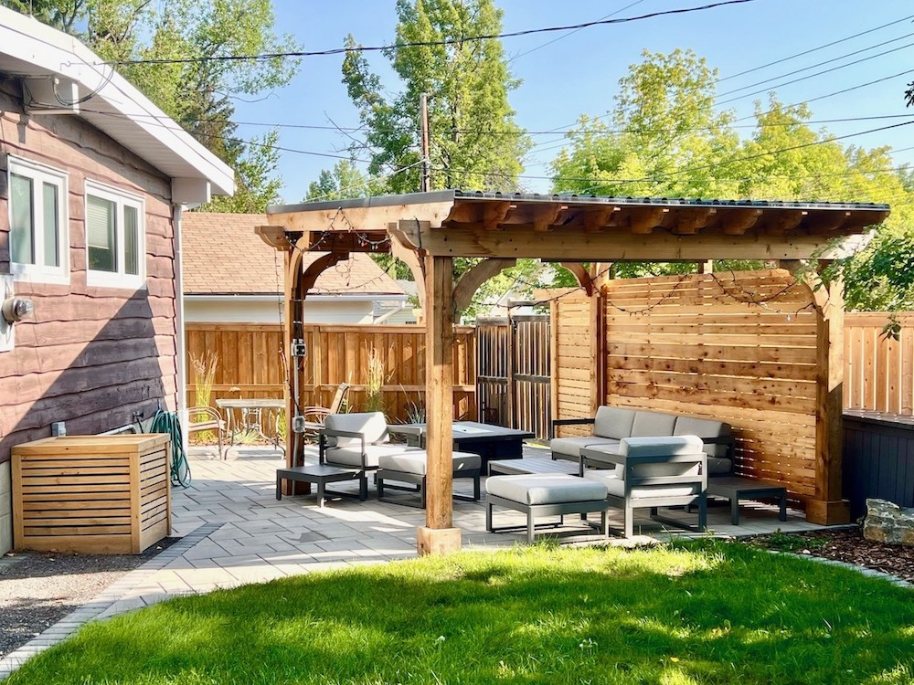 Paving-stone patio and landscape design in Varsity, Calgary
